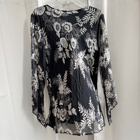 Vtg Nyc Design Women Top Sz XL Floral Silk Sheer Whimsigoth Dark Romantic 18392 - Picture 2 of 13